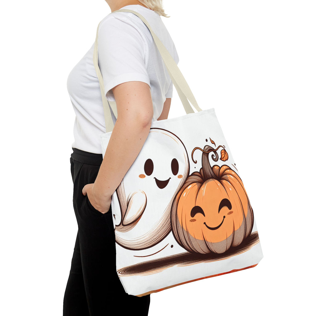Ghost & Pumpkin Tote Bag - Fall Colors