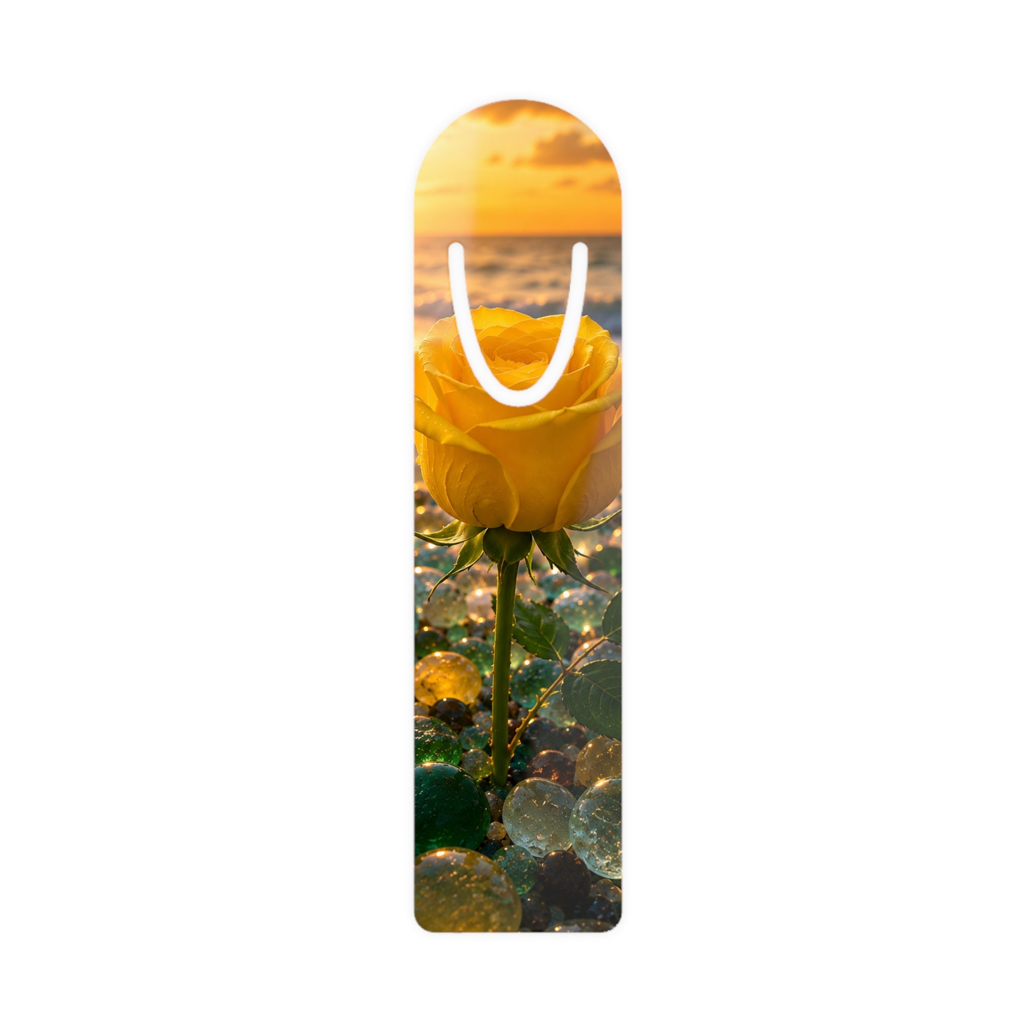Yellow Rose Sunset Bookmark — Floral Photo Metal Bookmark
