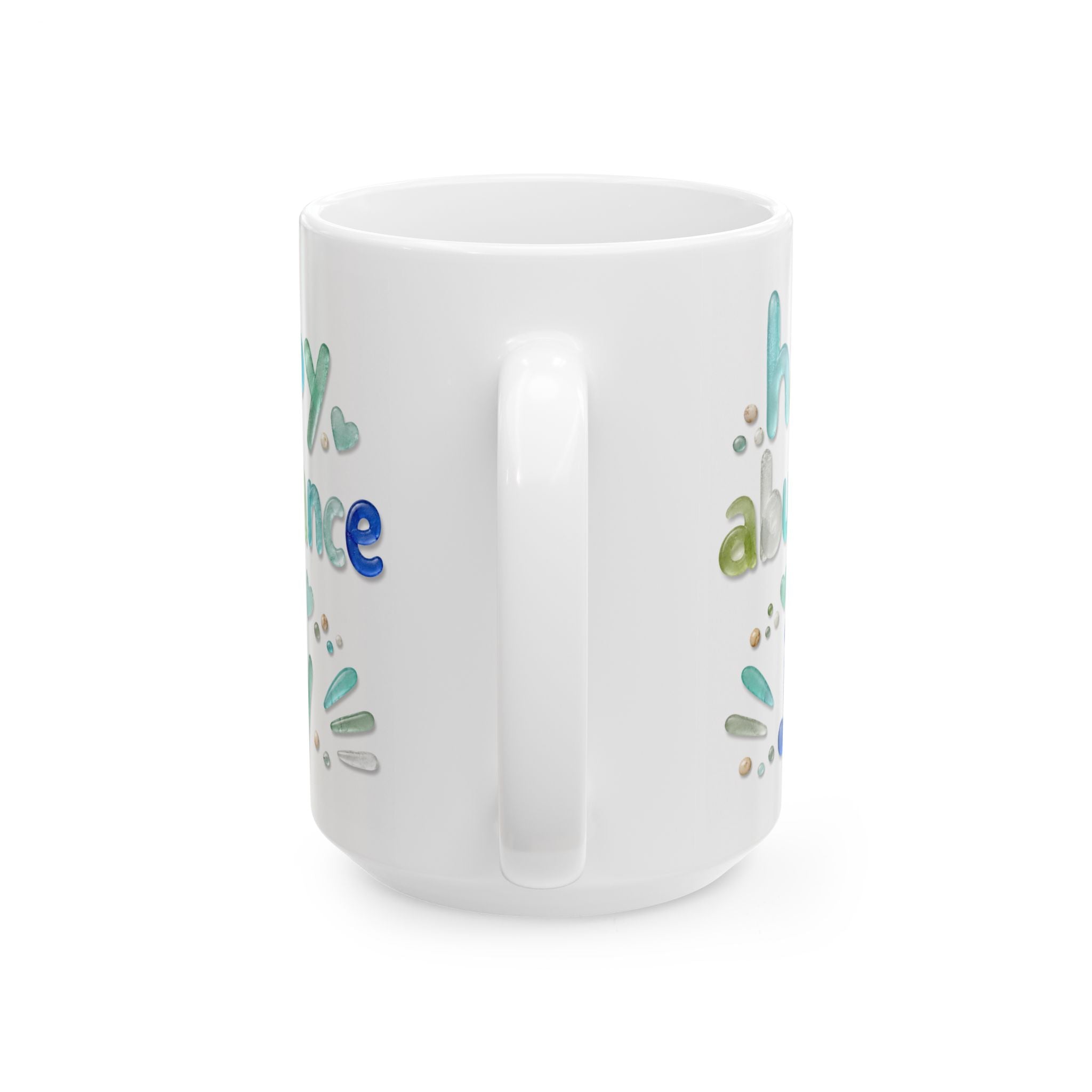 Happy Abundance of Joy™ Sea Glass Mug | Inspirational Coastal Coffee Cup | Gift for Her