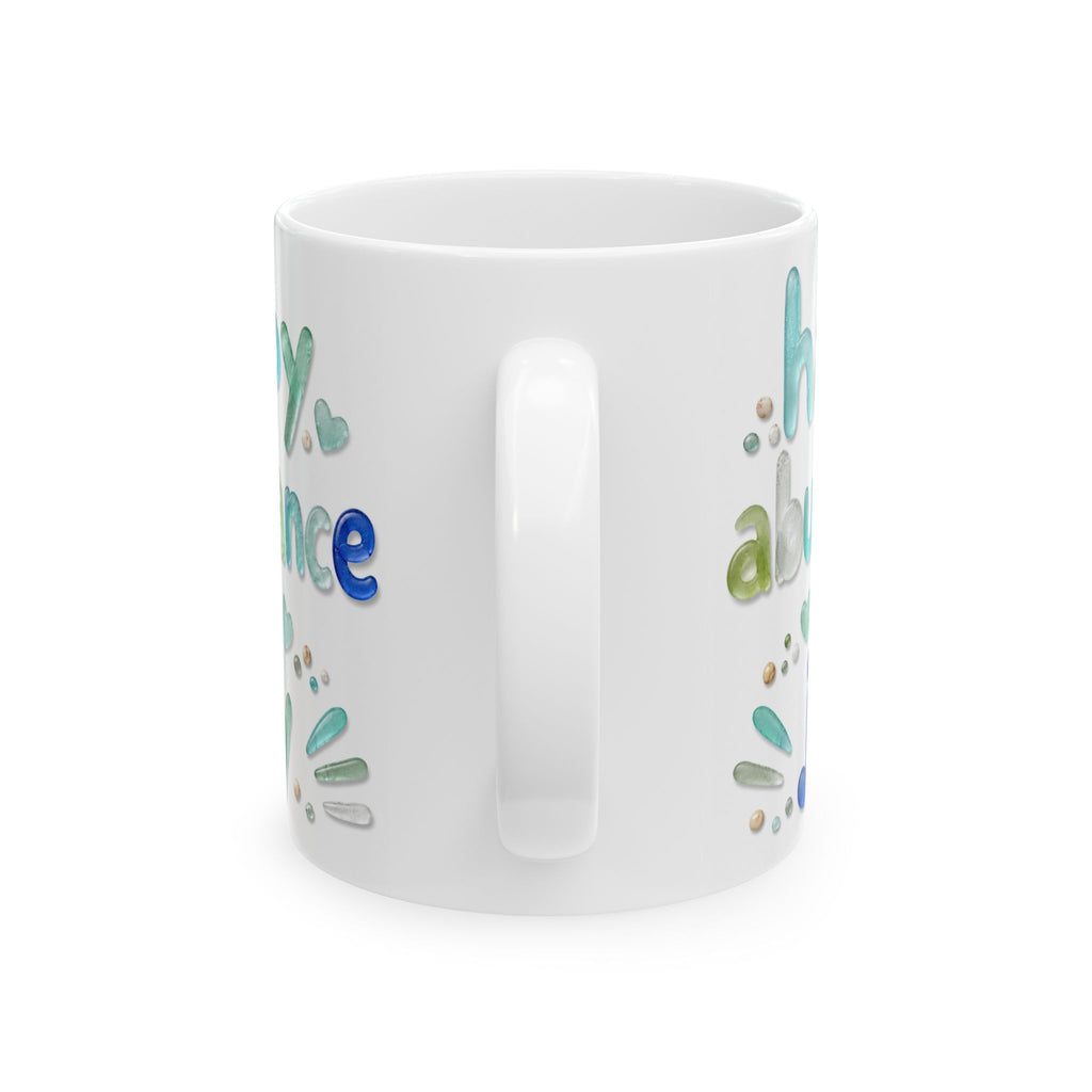 Happy Abundance of Joy™ Sea Glass Mug | Inspirational Coastal Coffee Cup | Gift for Her