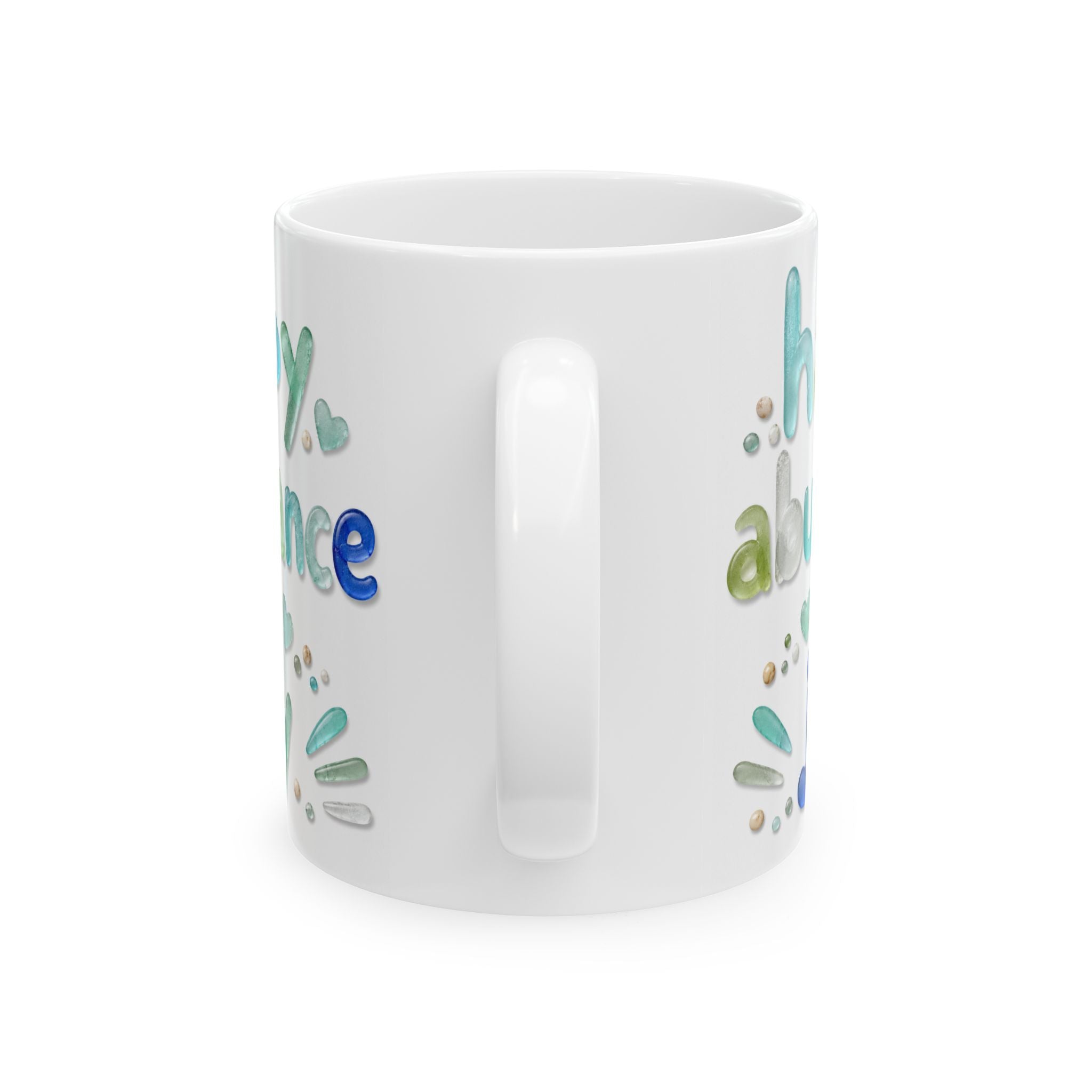 Happy Abundance of Joy™ Sea Glass Mug | Inspirational Coastal Coffee Cup | Gift for Her