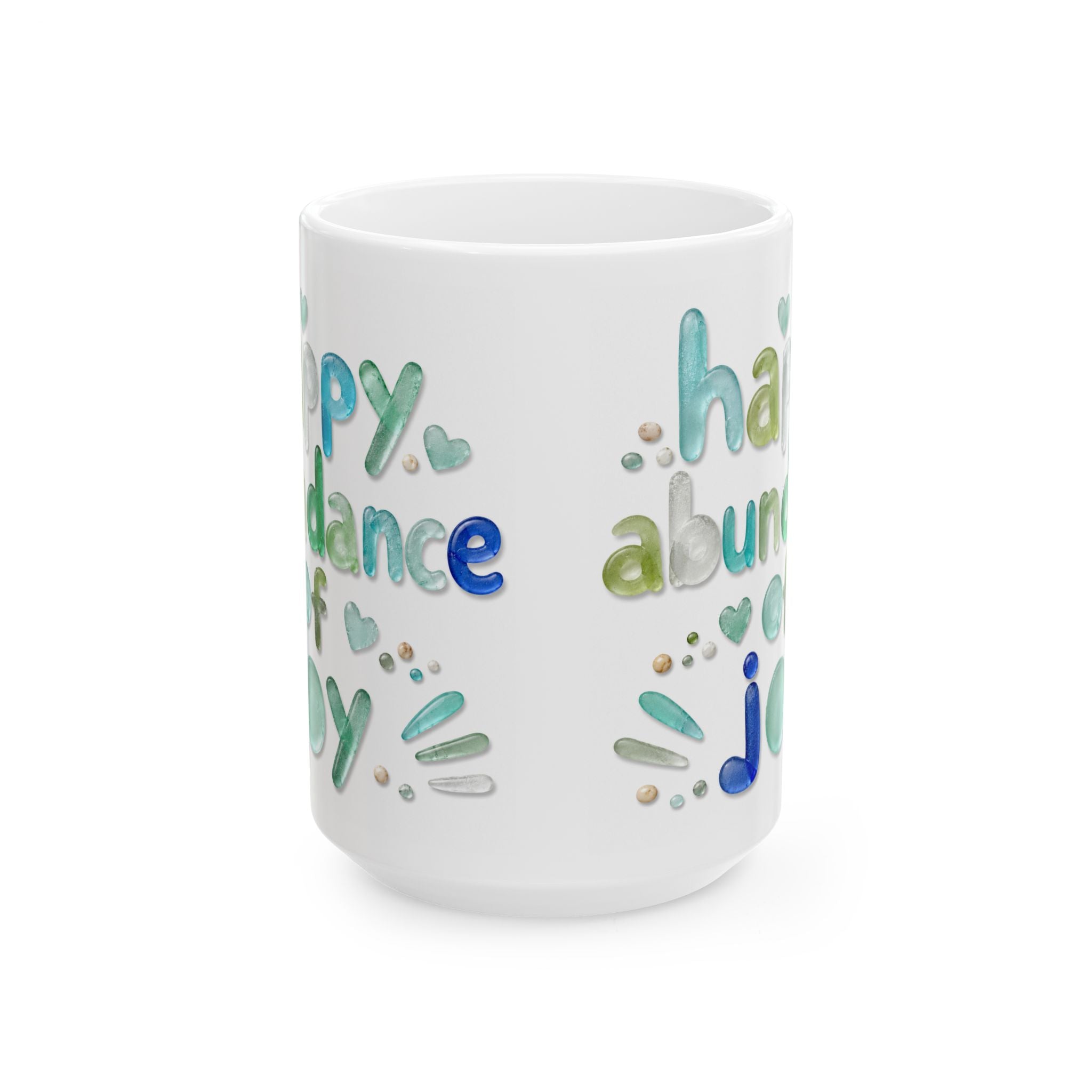 Happy Abundance of Joy™ Sea Glass Mug | Inspirational Coastal Coffee Cup | Gift for Her