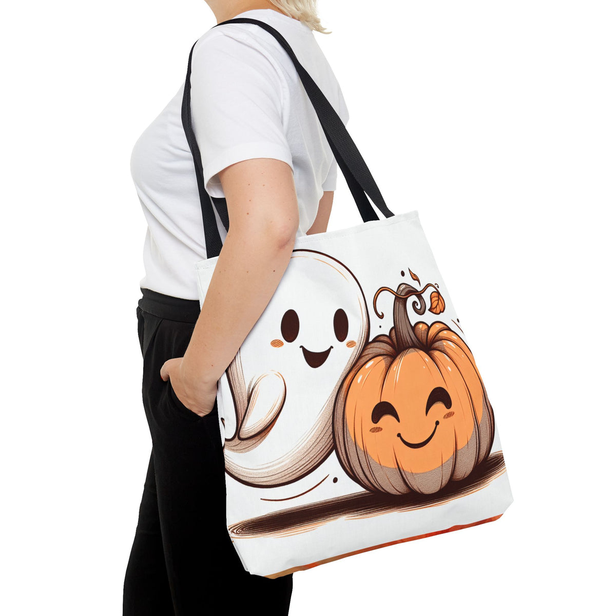 Ghost & Pumpkin Tote Bag - Fall Colors