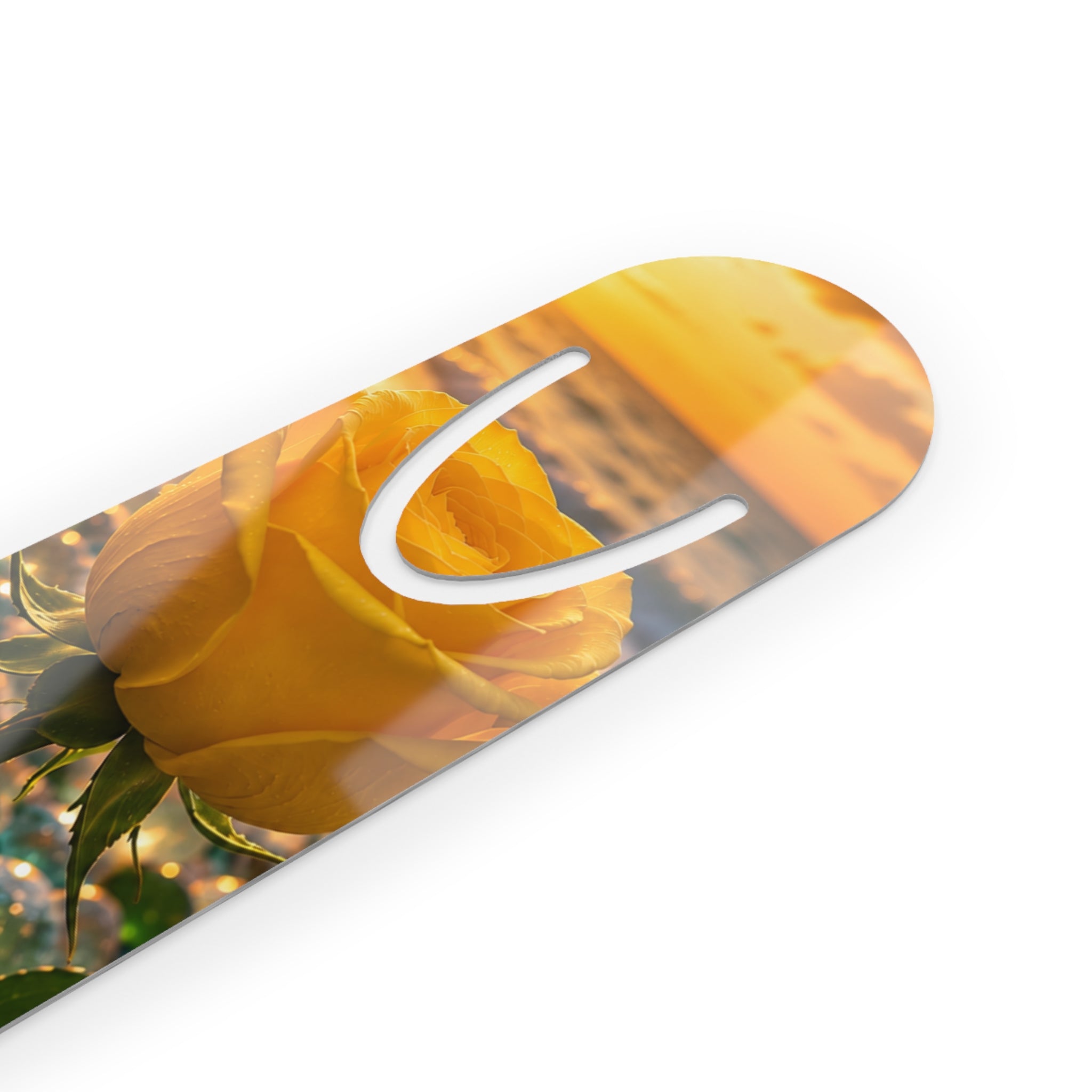 Yellow Rose Sunset Bookmark — Floral Photo Metal Bookmark