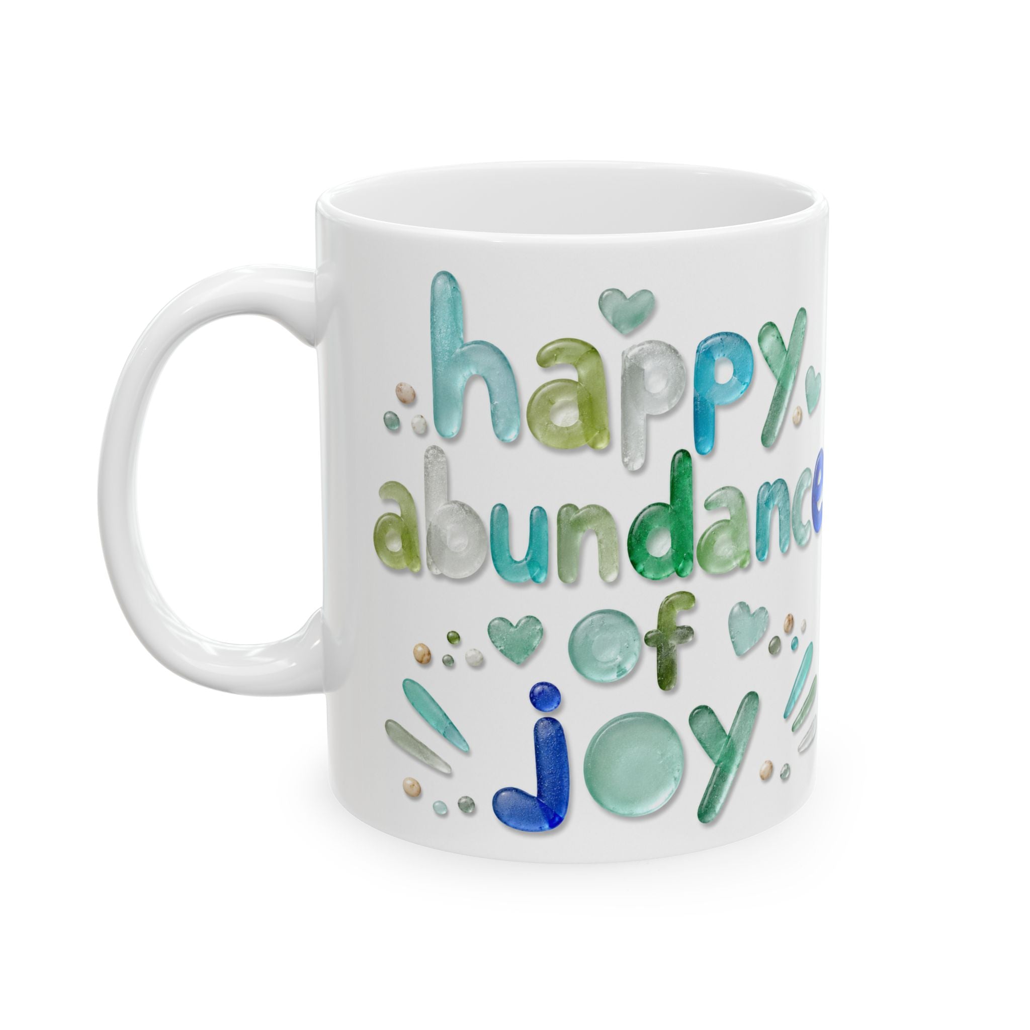 Happy Abundance of Joy™ Sea Glass Mug | Inspirational Coastal Coffee Cup | Gift for Her