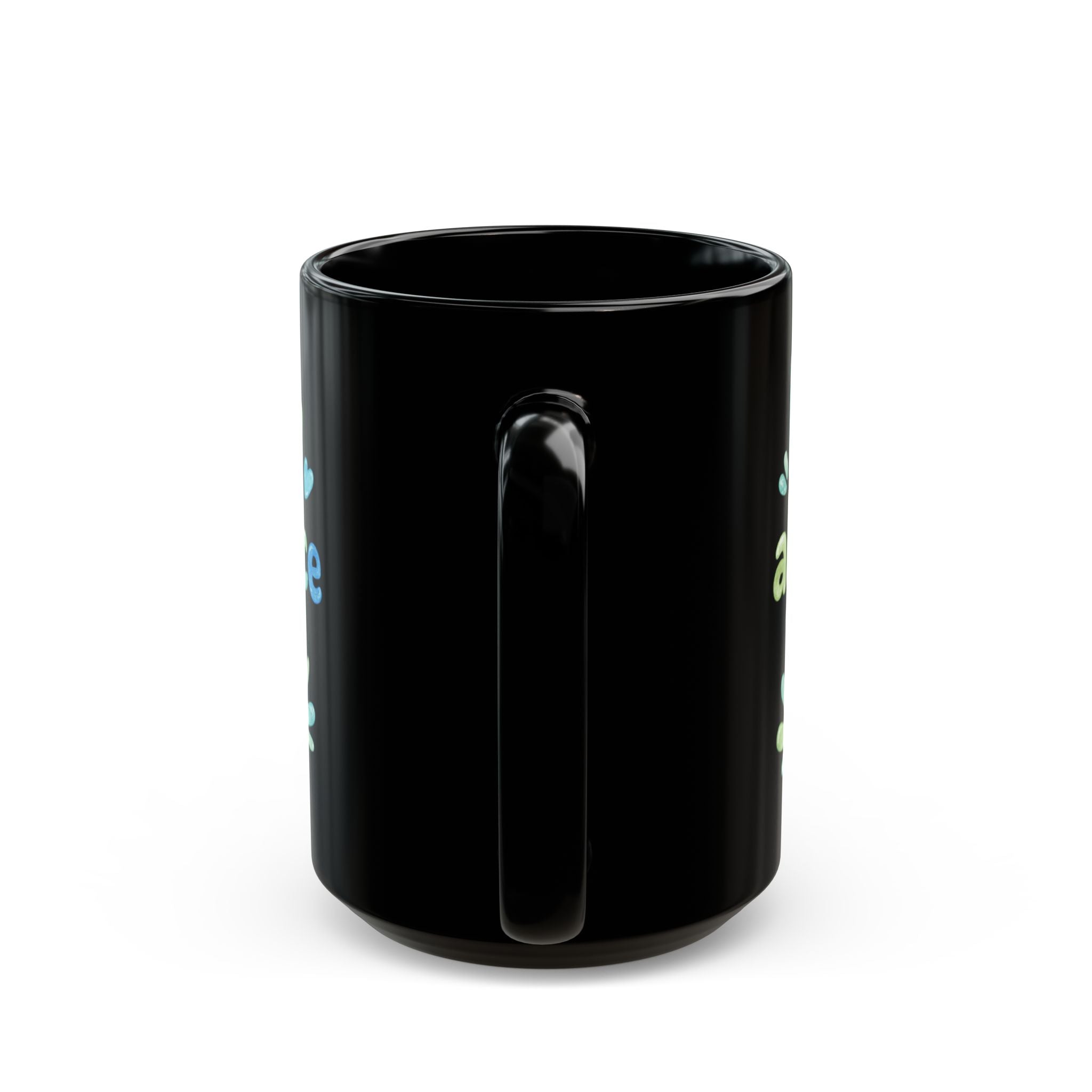 Happy Abundance of Joy™ Black Ceramic Mug | Inspirational Coffee Cup | Positive Gift | Motivational Tea Mug | Sea Glass Style