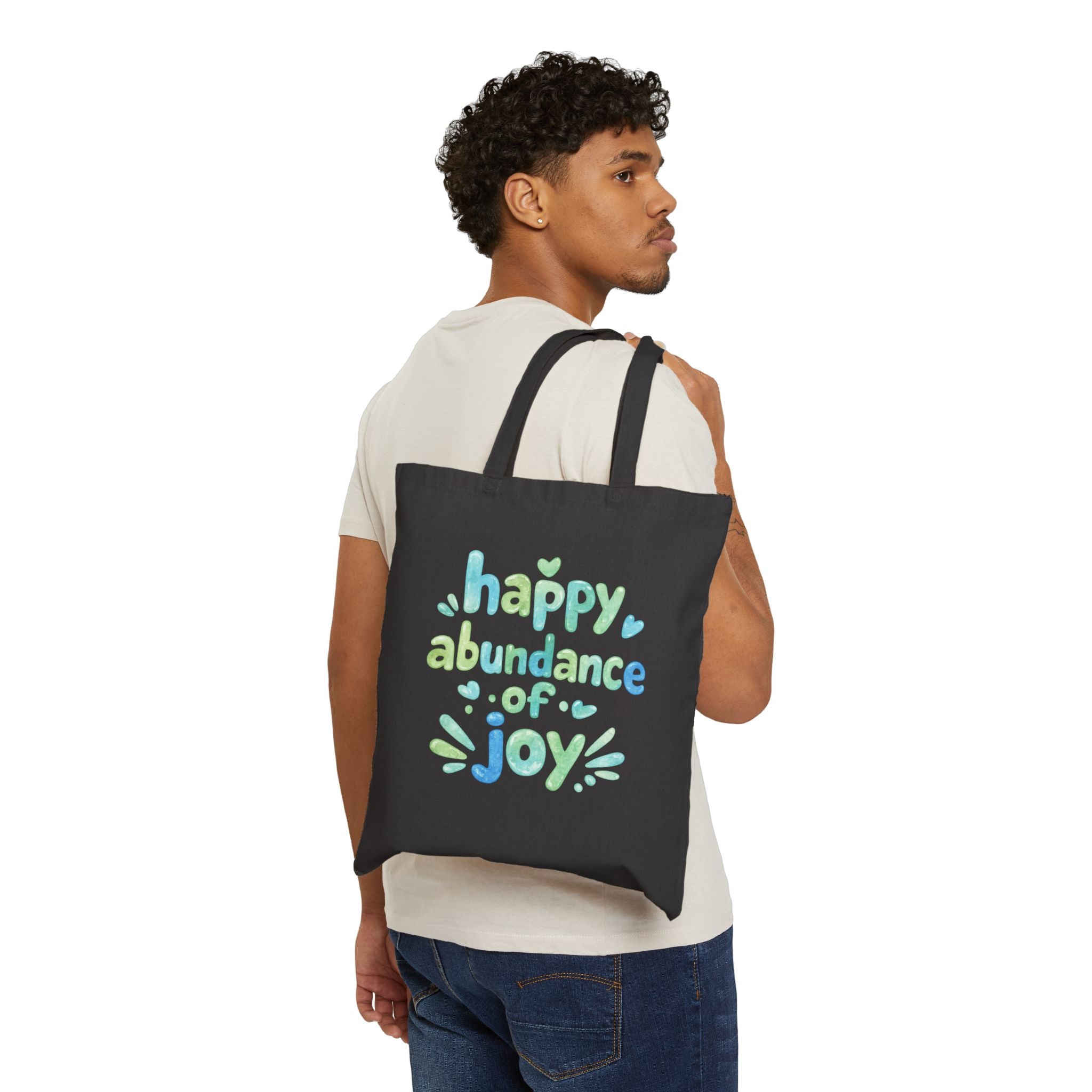 Happy Abundance of Joy™ Black Cotton Tote Bag | Inspirational Reusable Canvas Bag | Positive Vibes Gift | Everyday Book & Grocery Tote