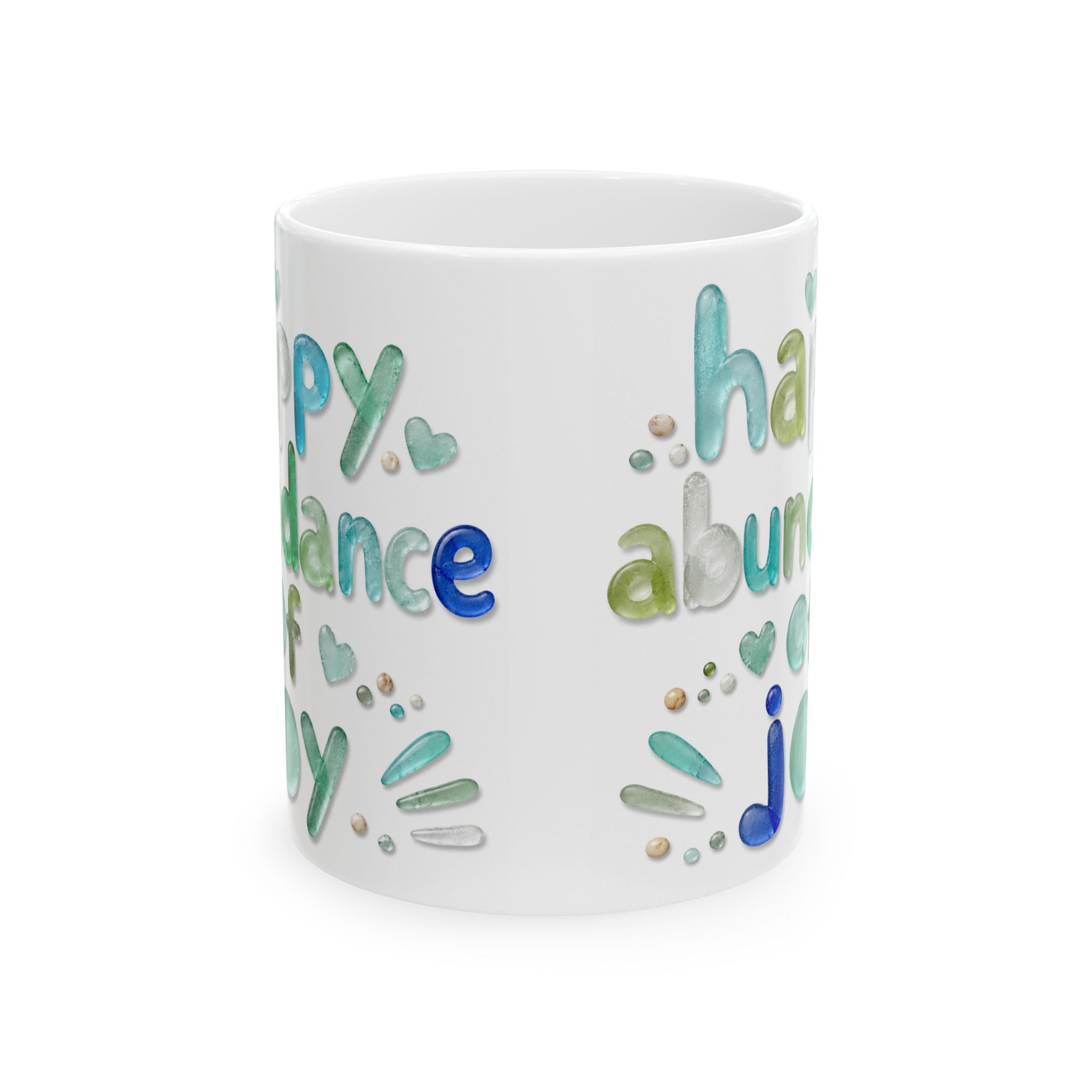 Happy Abundance of Joy™ Sea Glass Mug | Inspirational Coastal Coffee Cup | Gift for Her