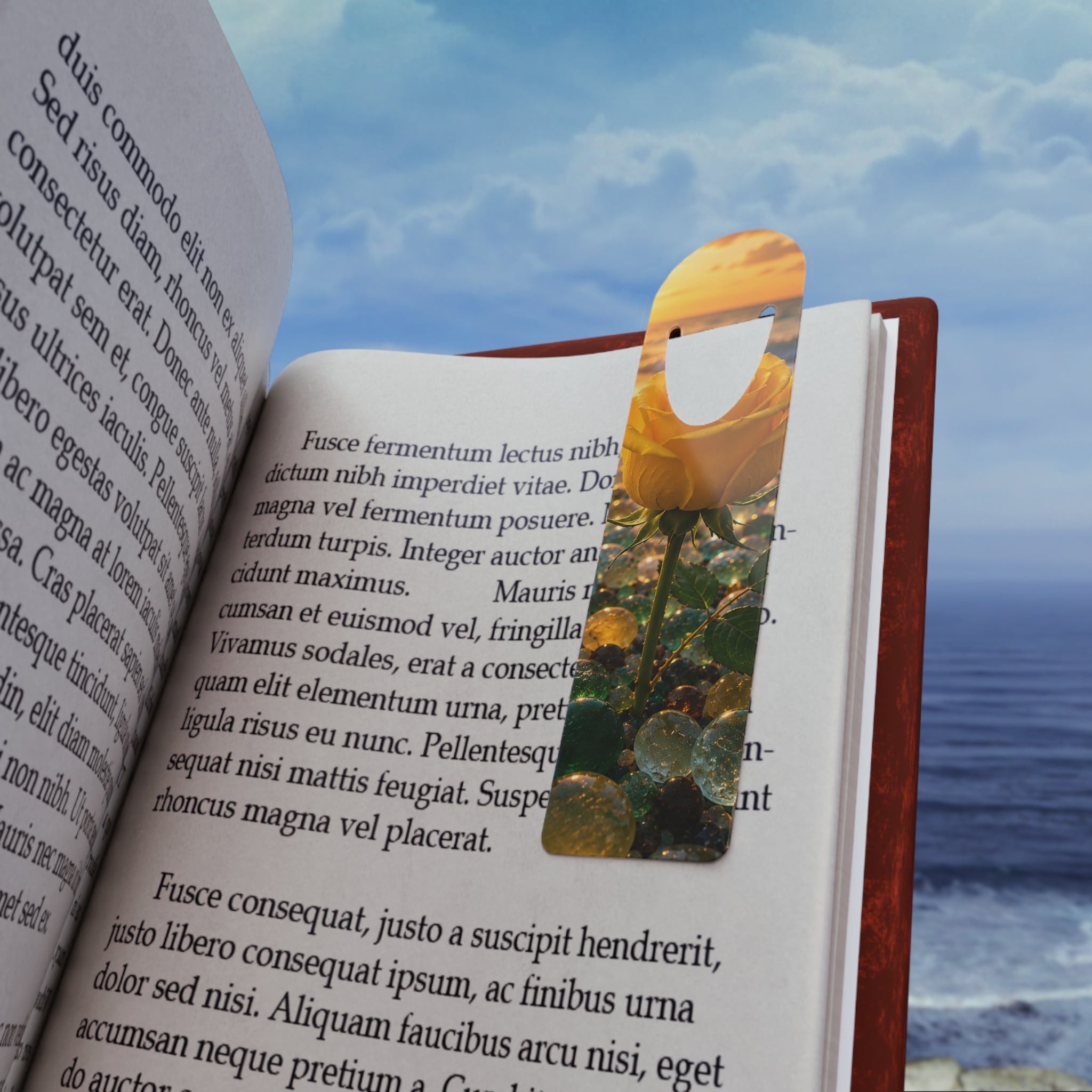 Yellow Rose Sunset Bookmark — Floral Photo Metal Bookmark