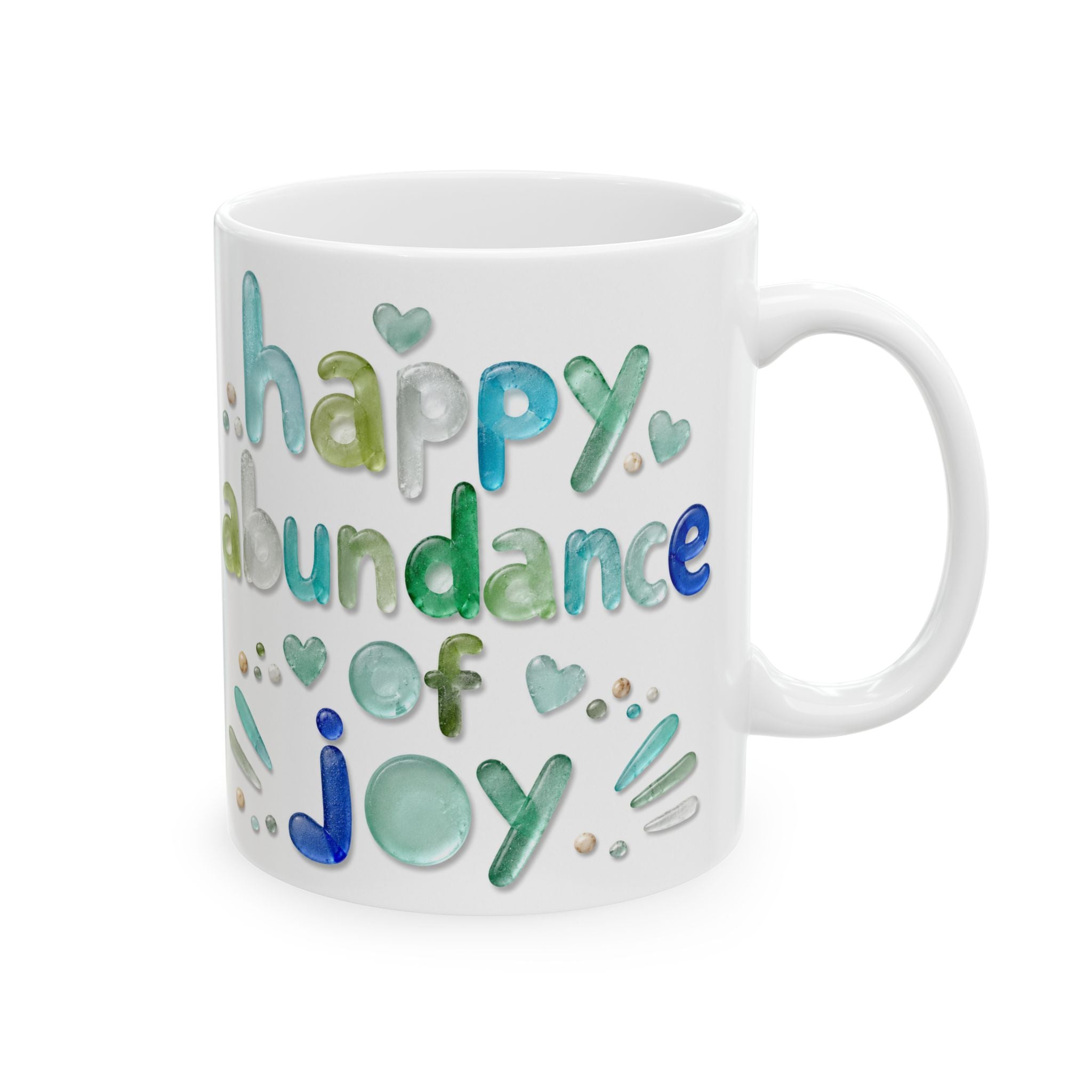 Happy Abundance of Joy™ Sea Glass Mug | Inspirational Coastal Coffee Cup | Gift for Her