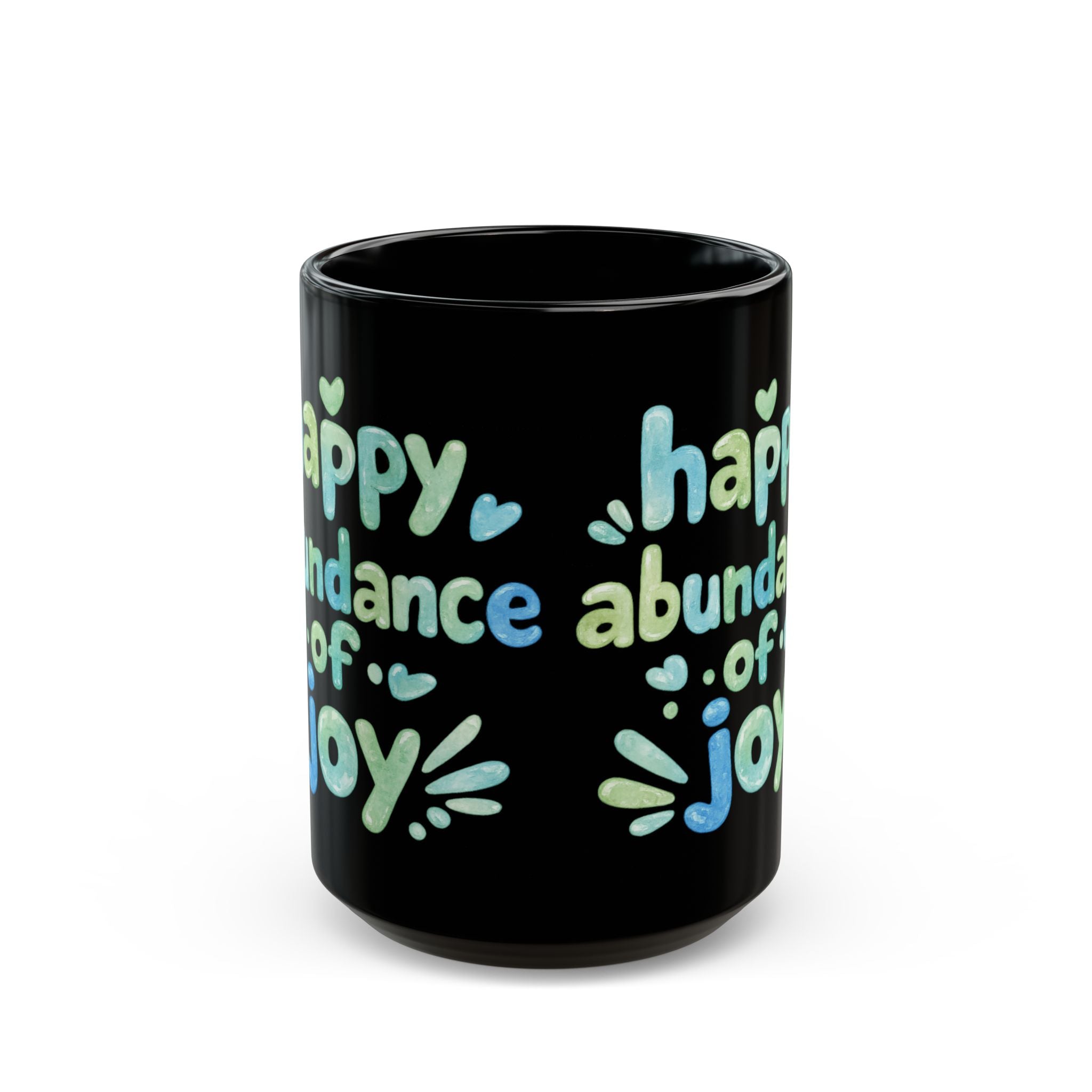 Happy Abundance of Joy™ Black Ceramic Mug | Inspirational Coffee Cup | Positive Gift | Motivational Tea Mug | Sea Glass Style